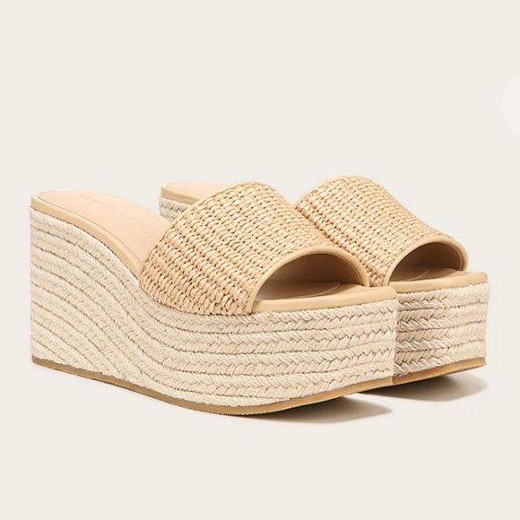 Veronica Beard Gable Espadrille Raffia Platform Sandals in Natural Size 11 - Picture 1 of 10